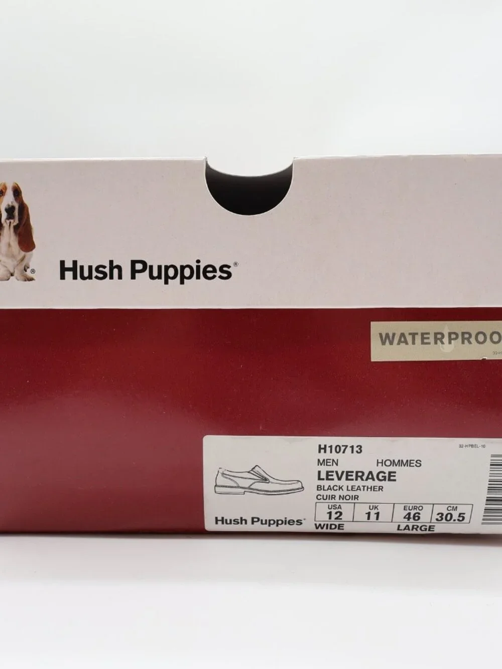 Hush Puppies Leverage Men's 12W Black Leather Waterproof Slip-On Shoes